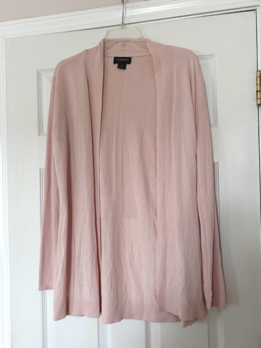 NWOT Liz Claiborne Light Pink Blush Open Front Cardigan Size Large Long Sleeve